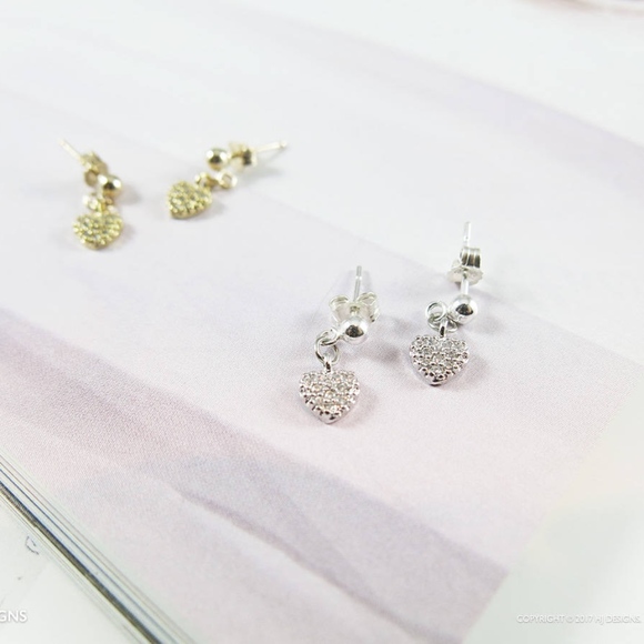Dainty Cubic CZ Heart Earrings - Sterling Silver - Picture 7 of 7